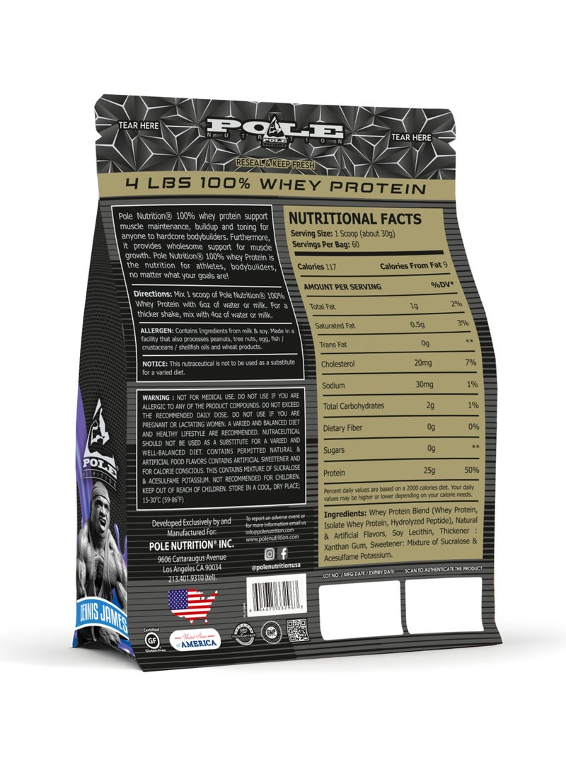 POLE NUTRITION 100% Whey Protein 4 lbs (1.81kg) - High Protein Lean Shake with Zero Sugar (Blueberry Muffin) - Image 2